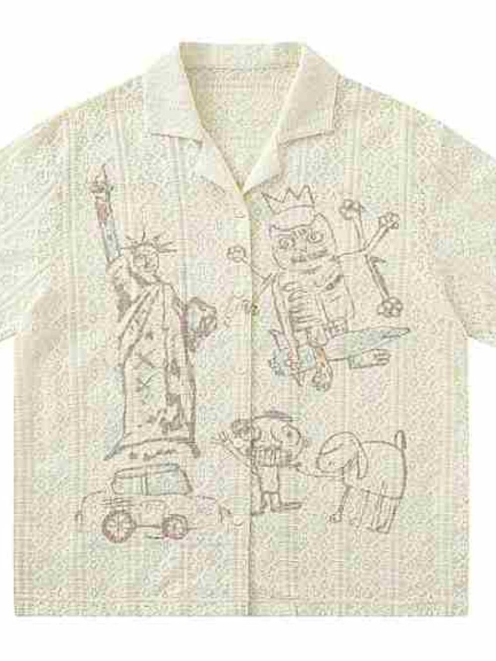 Beige Hand Drawn Art Print Short Sleeve Shirt